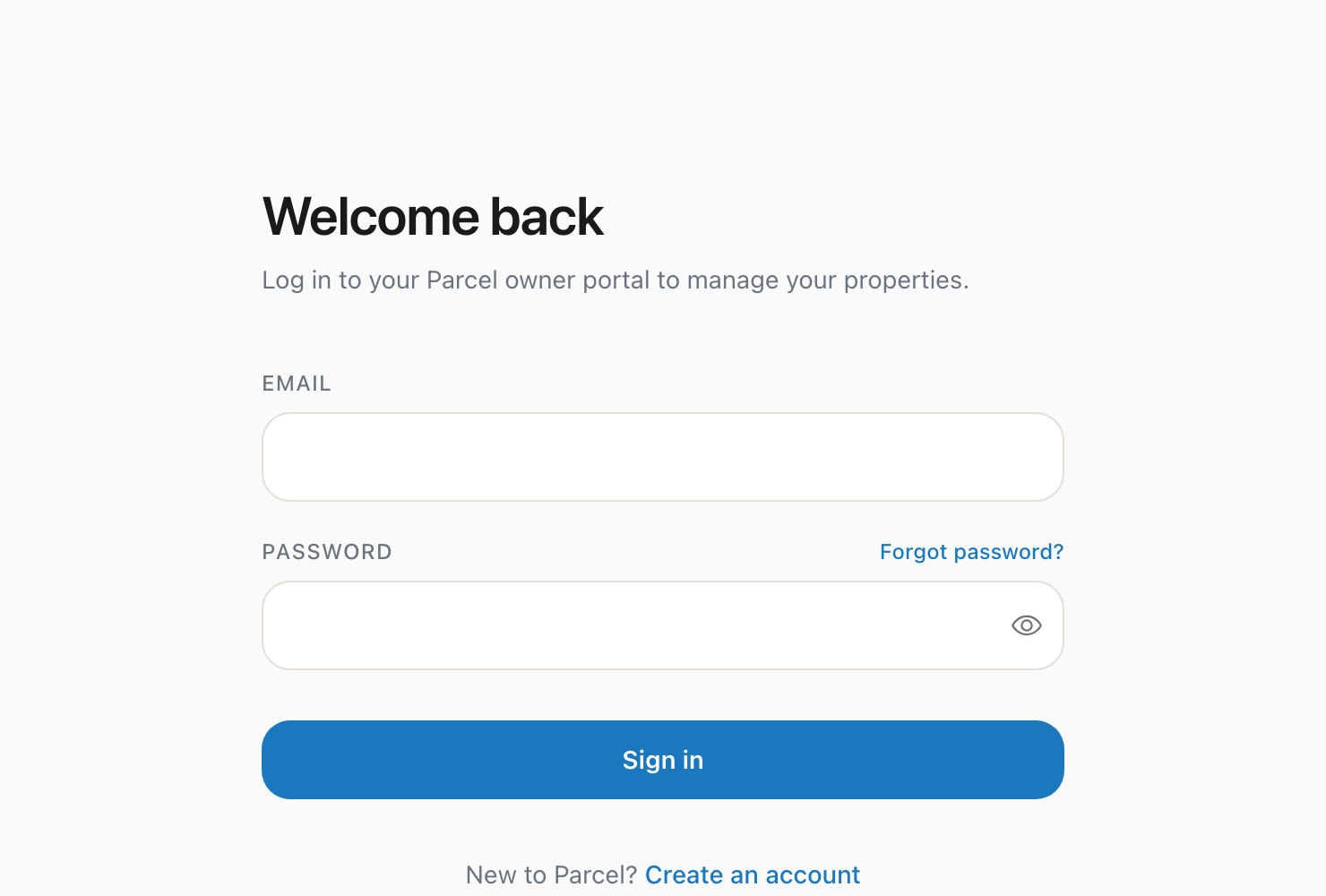 Login form showing email, password, forgot password link, and sign in button