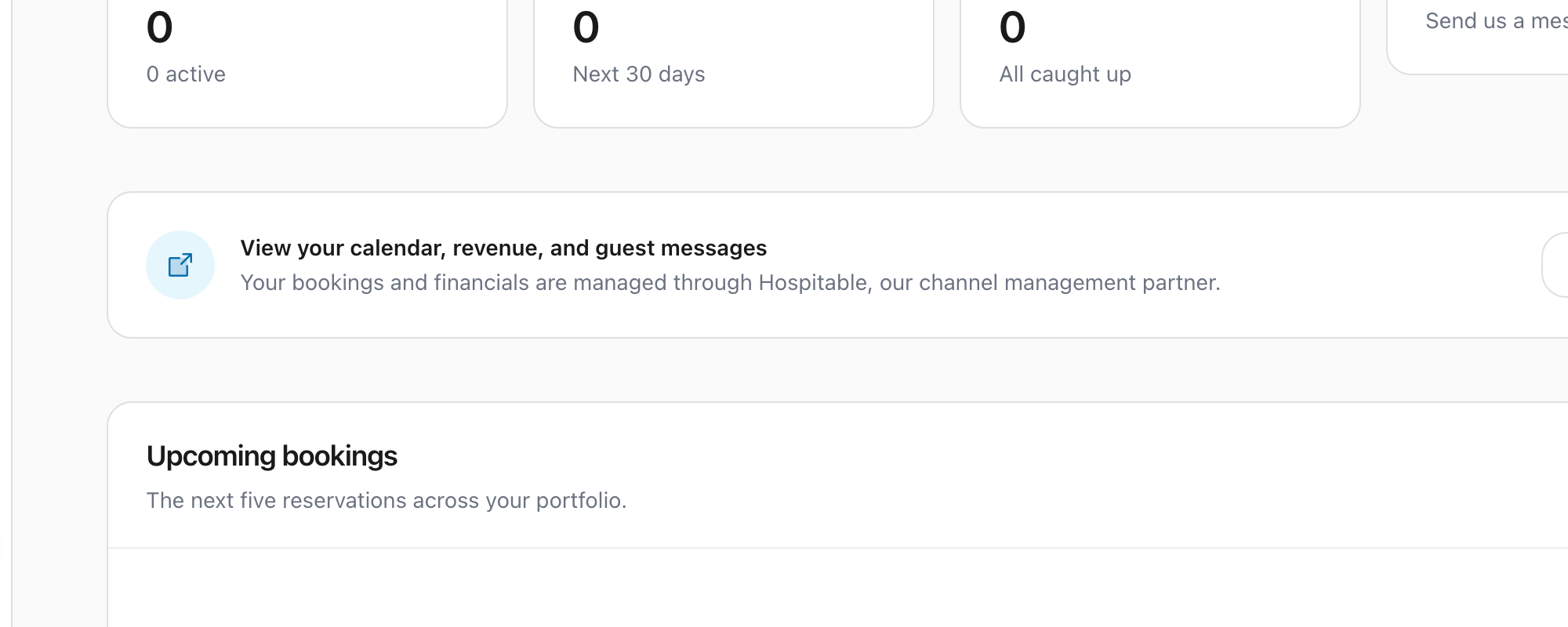 Dashboard activity feed and upcoming bookings section