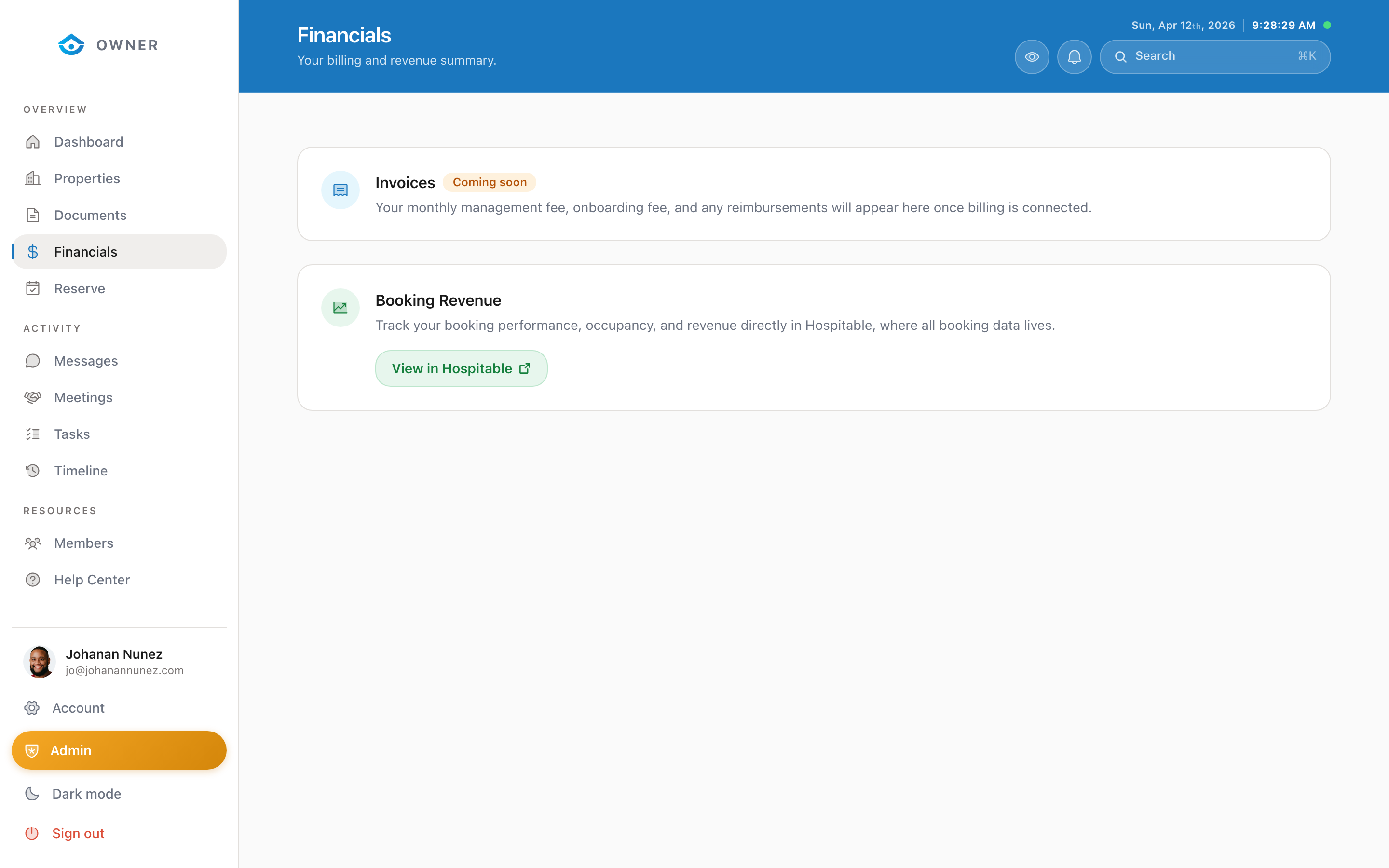Payouts section showing payment schedule and history