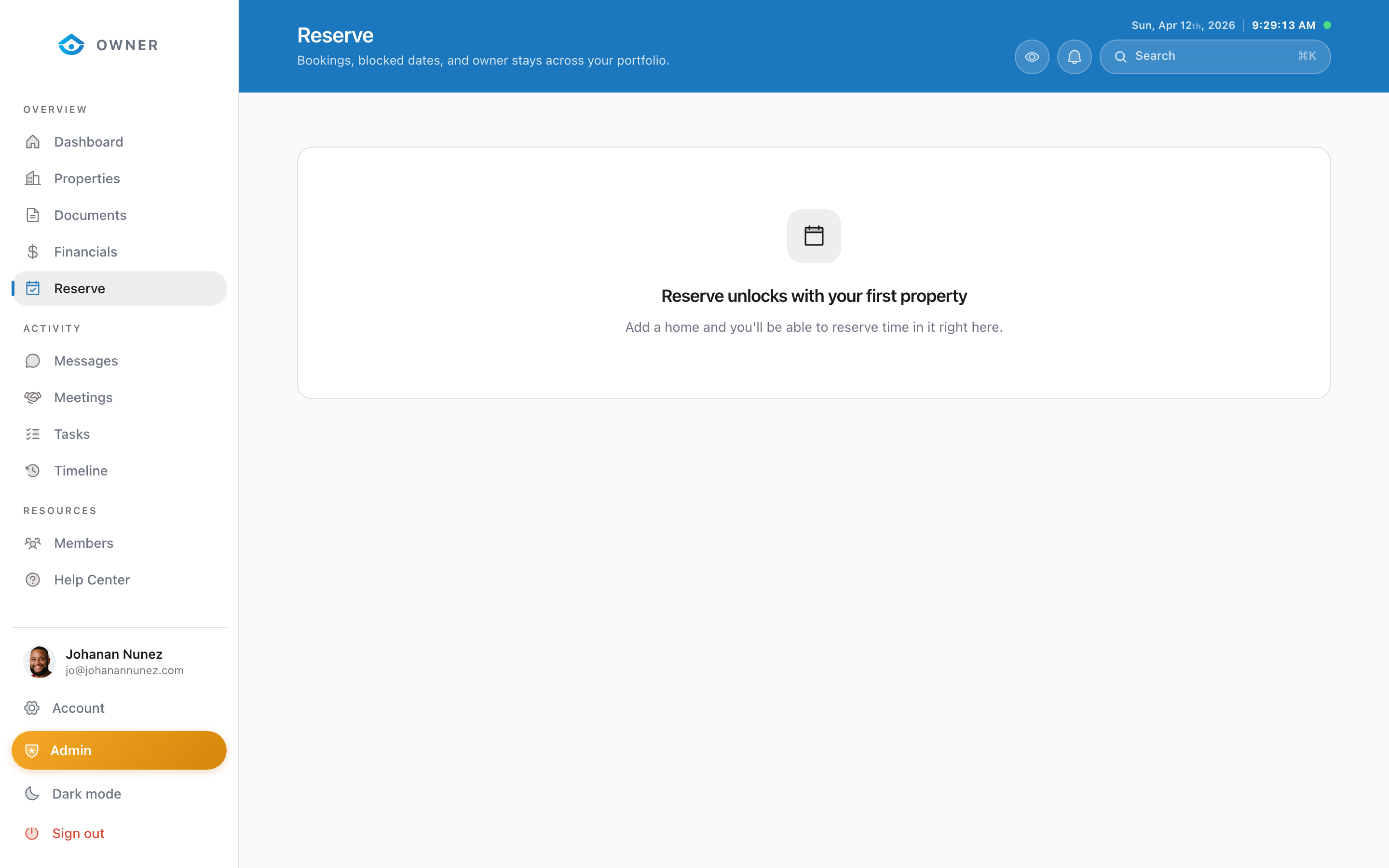 Reservation history showing past and upcoming stays