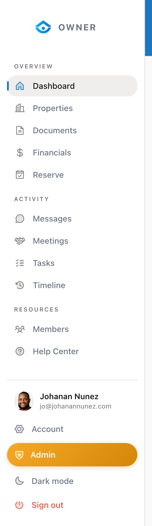 Portal sidebar navigation showing all menu sections