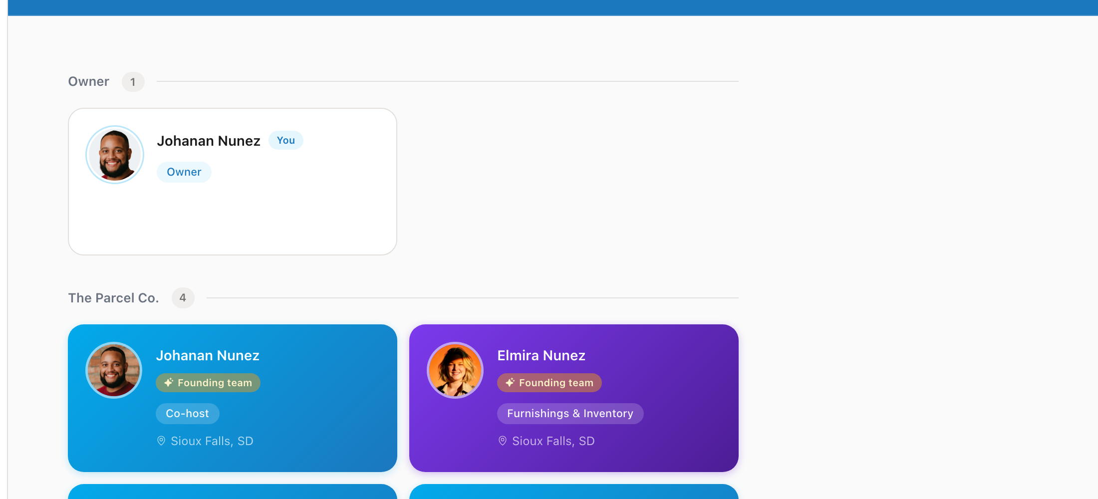 Team member list with roles and permissions