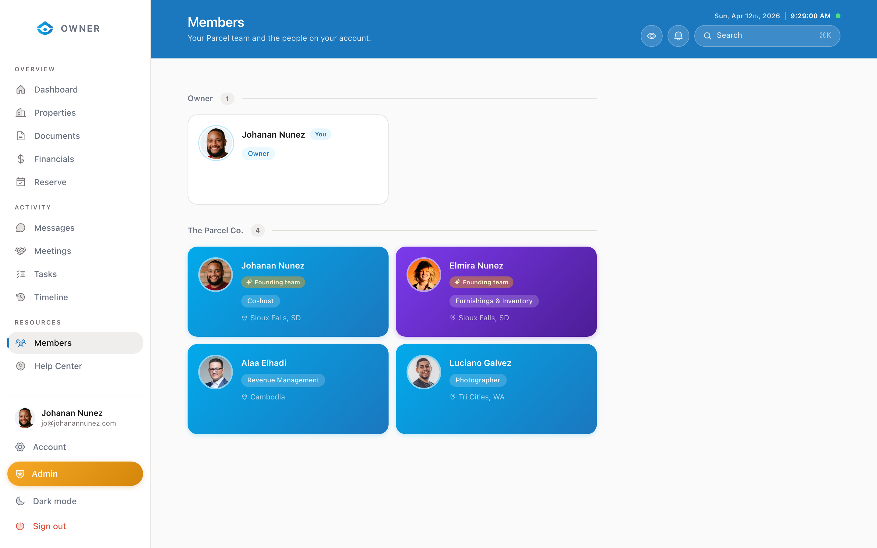 Team members page showing your property management team