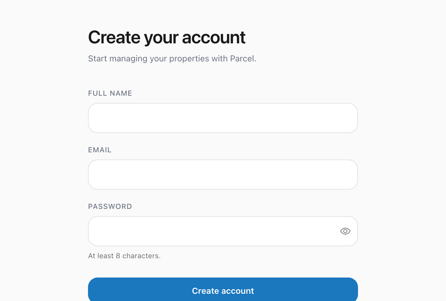 Signup form with name, email, and password fields